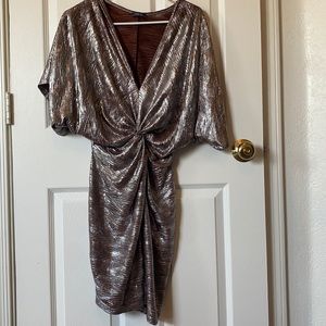 Gold & silver off the shoulder shimmer mini dress